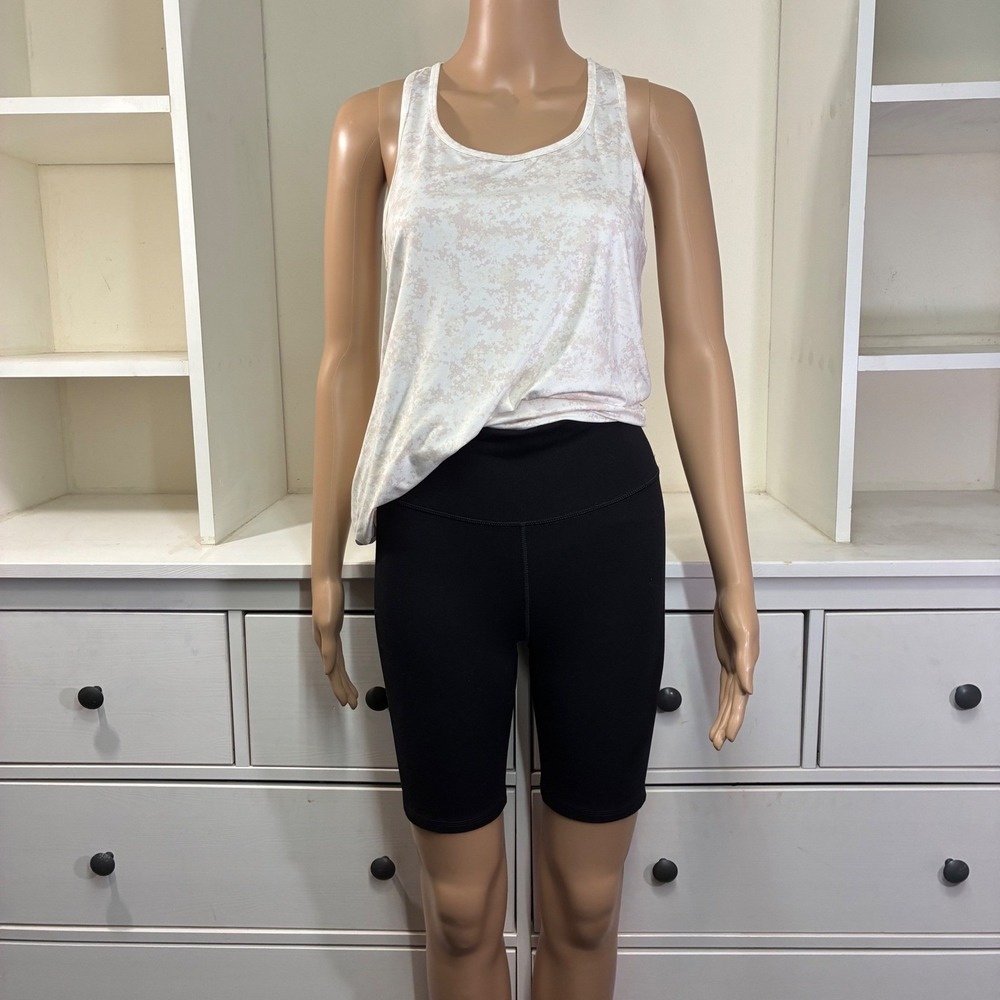 Fabletics bundle Racerback Tank Top & Biker Shorts Set Black Marble Print Size S
